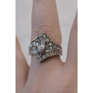 Vintage Silver Marquis Glass Rhinestone Cocktail‎ Ring Size 7 R-TN11